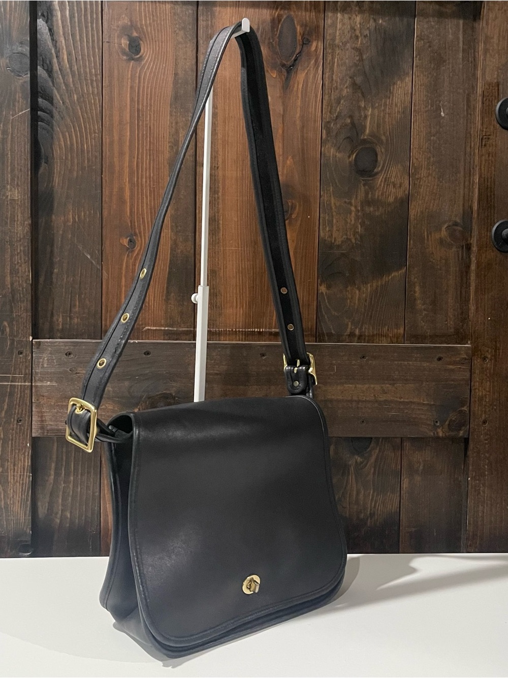 Coach Vintage 9525 Stewardess Bag Black Leather‎ Purse Gold Hardware Old Money